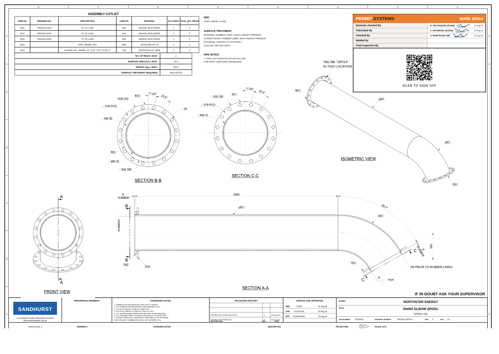 The same drawings downloaded with a sign-off record and QR code stamped on
